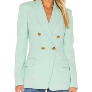 A.L.C. Sedgwick Mint Green Cotton Linen Double Breasted Blazer